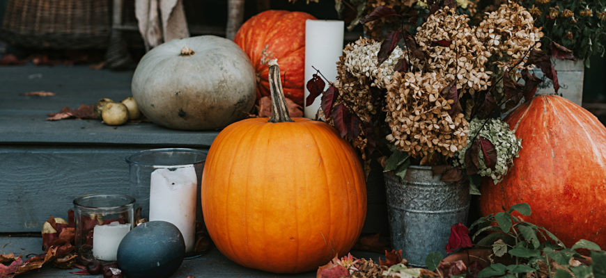 Porch,Of,The,Backyard,Decorated,With,Pumpkins,In,Autumn